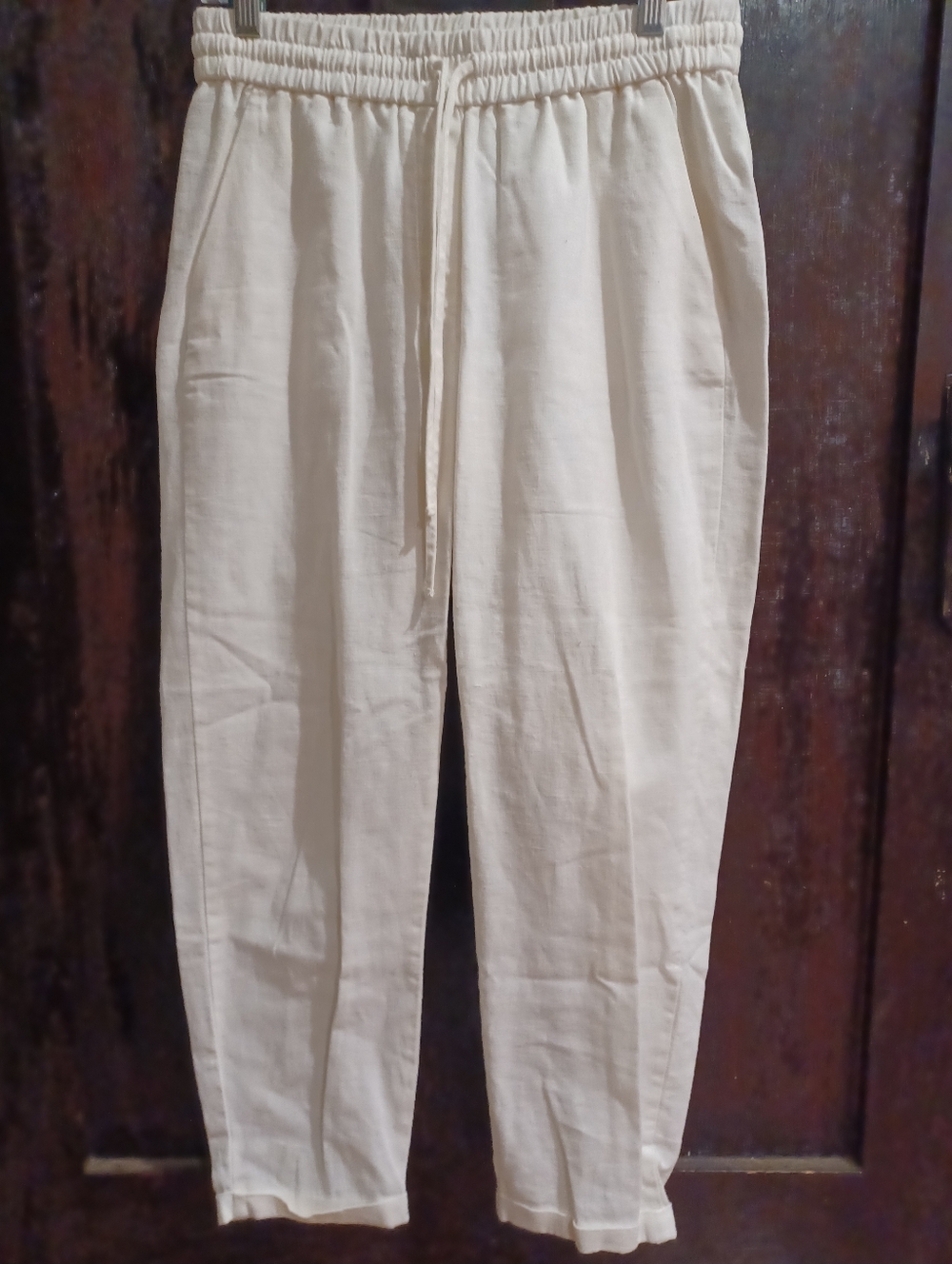 J.Crew White Linen Cotton Blend Drawstring Pants